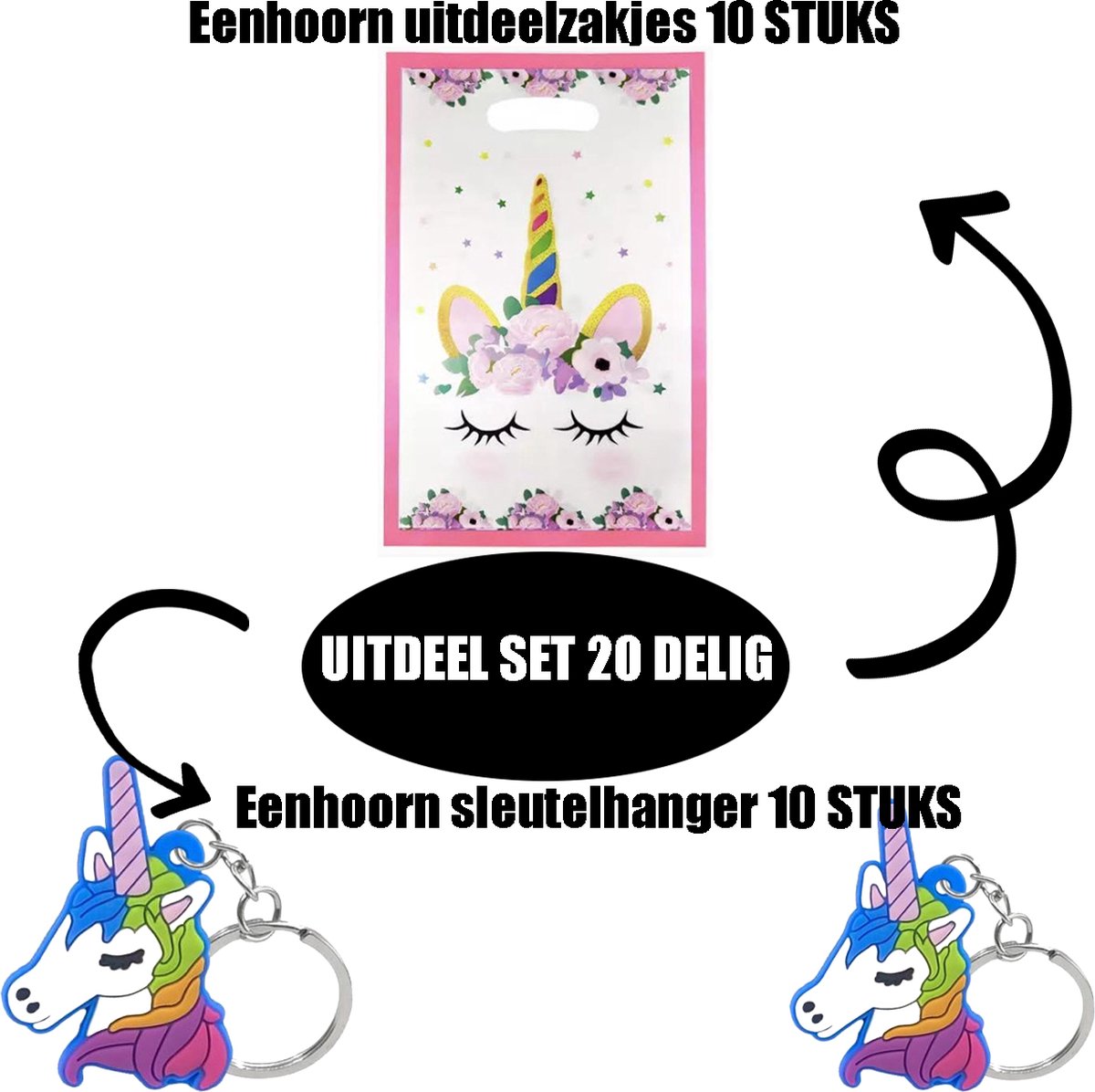 Akyol Uitdeelzakjes Unicorn | 10 stuks | Traktatie zakjes voor Uitdeelcadeautjes | sleutelhangers | Uitdeelzakjes Kinderfeestje | Kinderen | Cadeau | Verjaardag